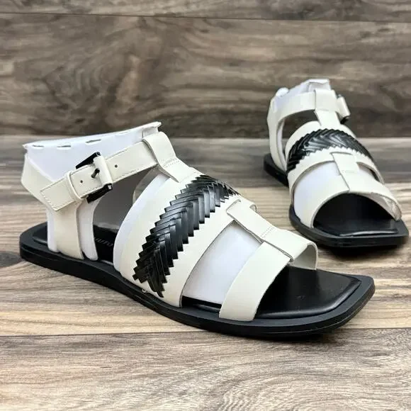 NIB Vince Camuto 9M Bachelen Leather Square Toe Gladiator Sandal Coconut Cream - Picture 6 of 12